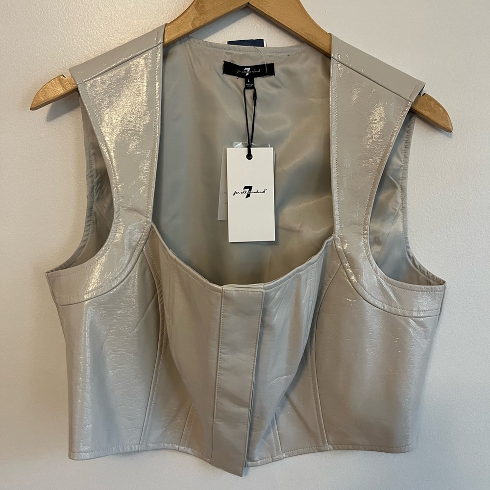 7 For All Mankind vegan leather cropped corset top